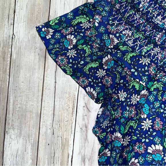 Loft Blue Floral Smocked Shirred Blouse - Picture 7 of 9